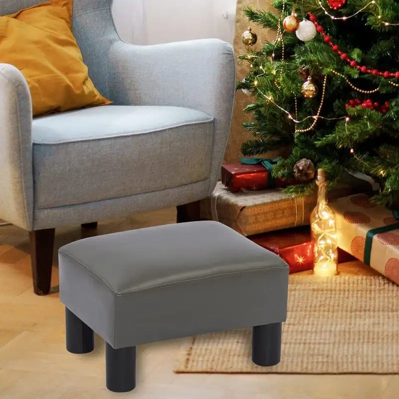 Puf rectangular pequeño de cuero PU, reposapiés con almacenamiento