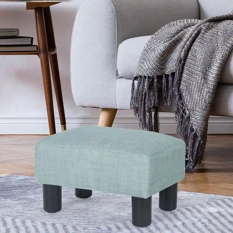 Puf rectangular pequeño de cuero PU, reposapiés con almacenamiento