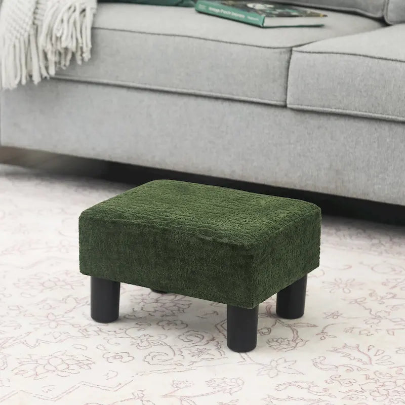 Puf rectangular pequeño de cuero PU, reposapiés con almacenamiento