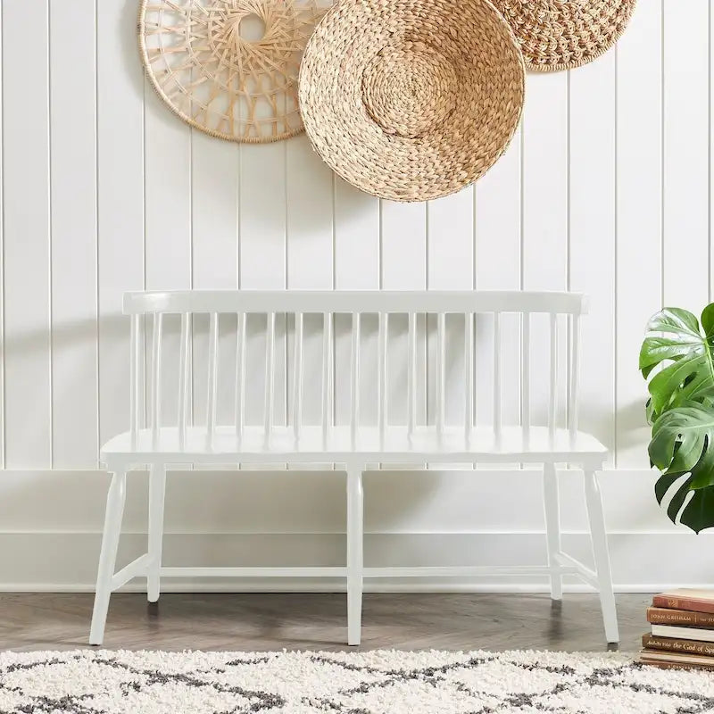 Spindle Back Dining Bench Farmhouse Style Saddle Seat Solid Wood