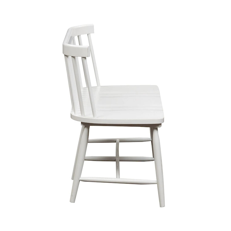 Banco de comedor estilo rústico de granja, con respaldo de husillo, asiento tipo silla de montar y madera maciza