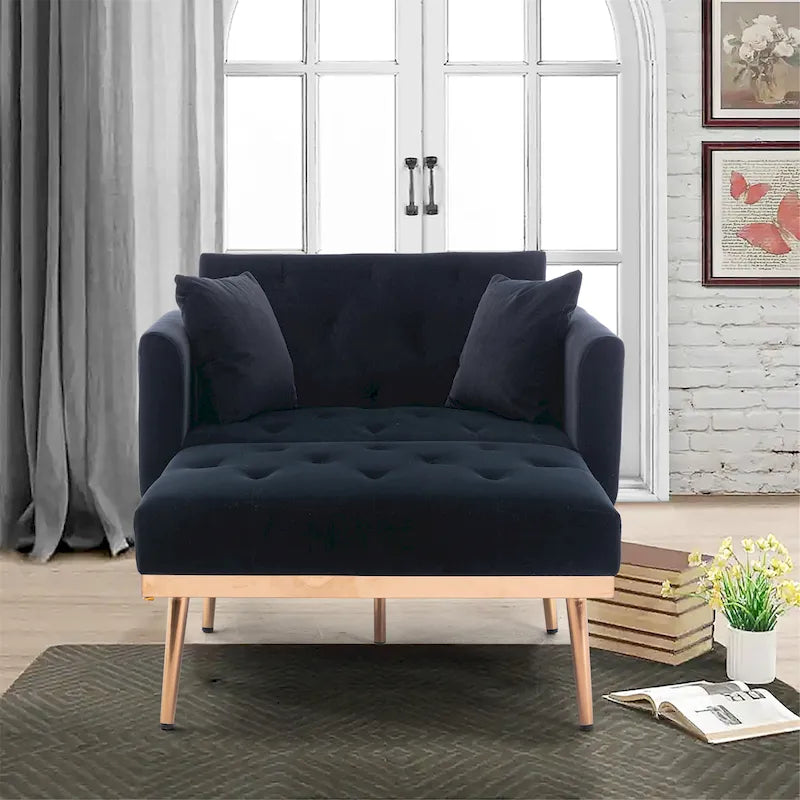 Gepolsterter Samt-Chaiselongue-Sessel mit Rautensteppung und roségoldenen Metallbeinen