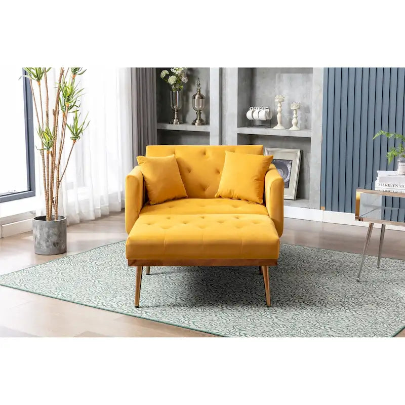 Gepolsterter Samt-Chaiselongue-Sessel mit Rautensteppung und roségoldenen Metallbeinen