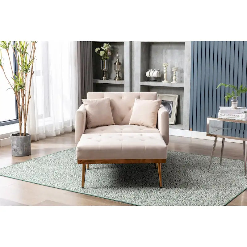 Gepolsterter Samt-Chaiselongue-Sessel mit Rautensteppung und roségoldenen Metallbeinen