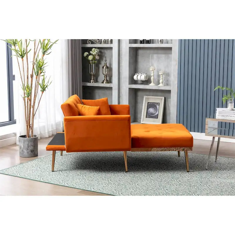 Gepolsterter Samt-Chaiselongue-Sessel mit Rautensteppung und roségoldenen Metallbeinen