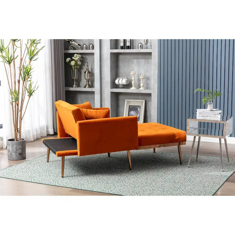 Fauteuil d’appoint méridienne capitonné en velours avec pieds en métal or rose