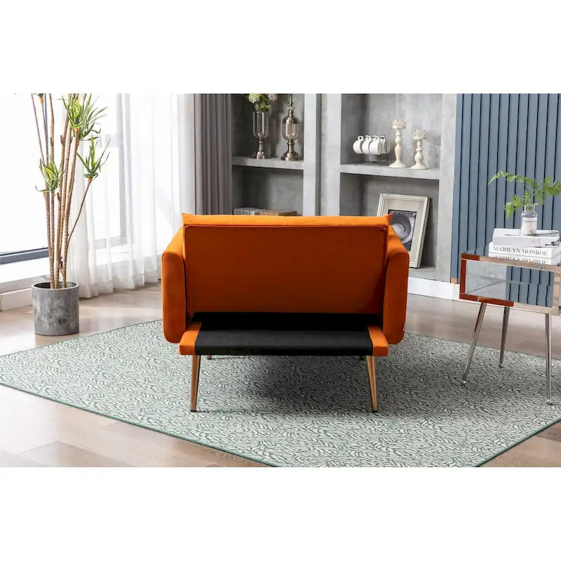 Fauteuil d’appoint méridienne capitonné en velours avec pieds en métal or rose