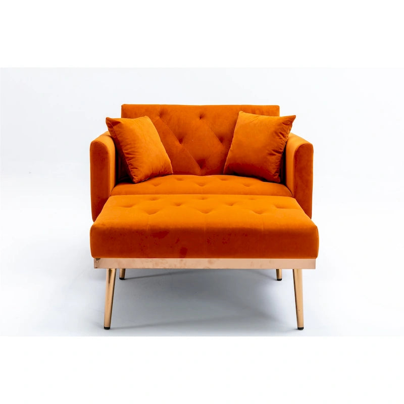 Fauteuil d’appoint méridienne capitonné en velours avec pieds en métal or rose