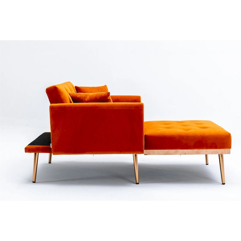 Fauteuil d’appoint méridienne capitonné en velours avec pieds en métal or rose