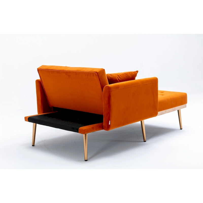 Fauteuil d’appoint méridienne capitonné en velours avec pieds en métal or rose