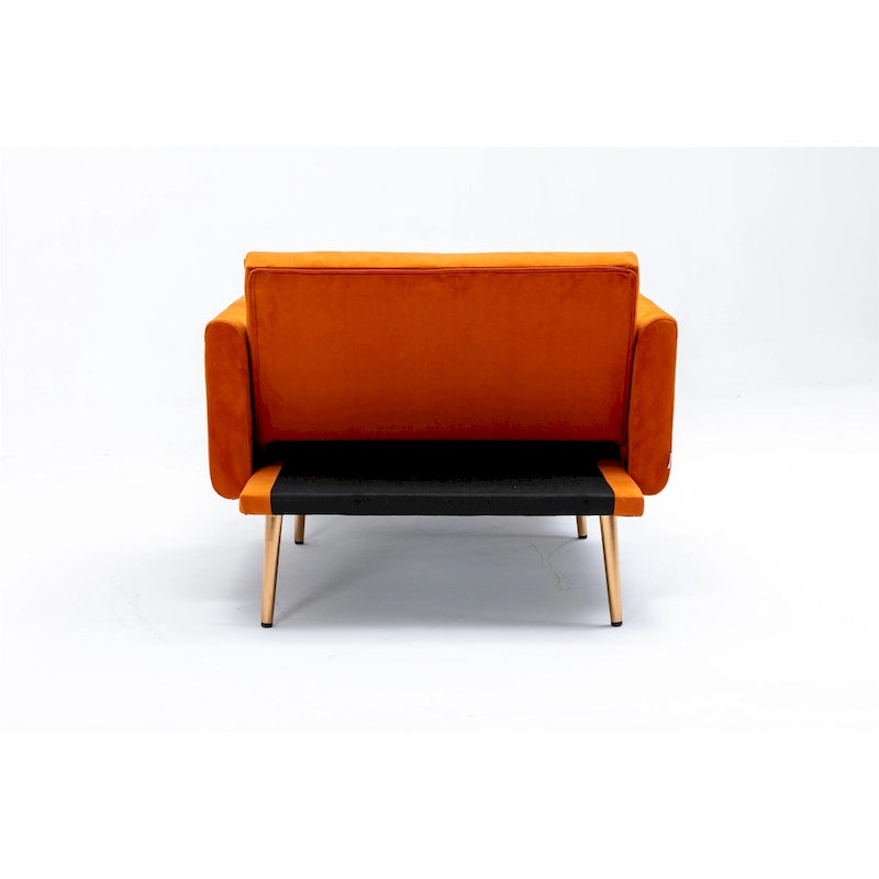 Fauteuil d’appoint méridienne capitonné en velours avec pieds en métal or rose
