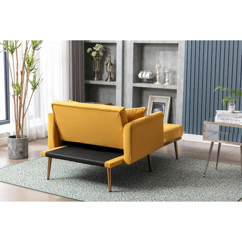 Fauteuil d’appoint méridienne capitonné en velours avec pieds en métal or rose