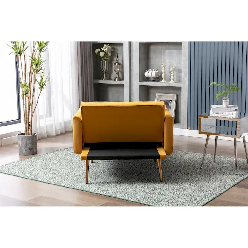 Fauteuil d’appoint méridienne capitonné en velours avec pieds en métal or rose