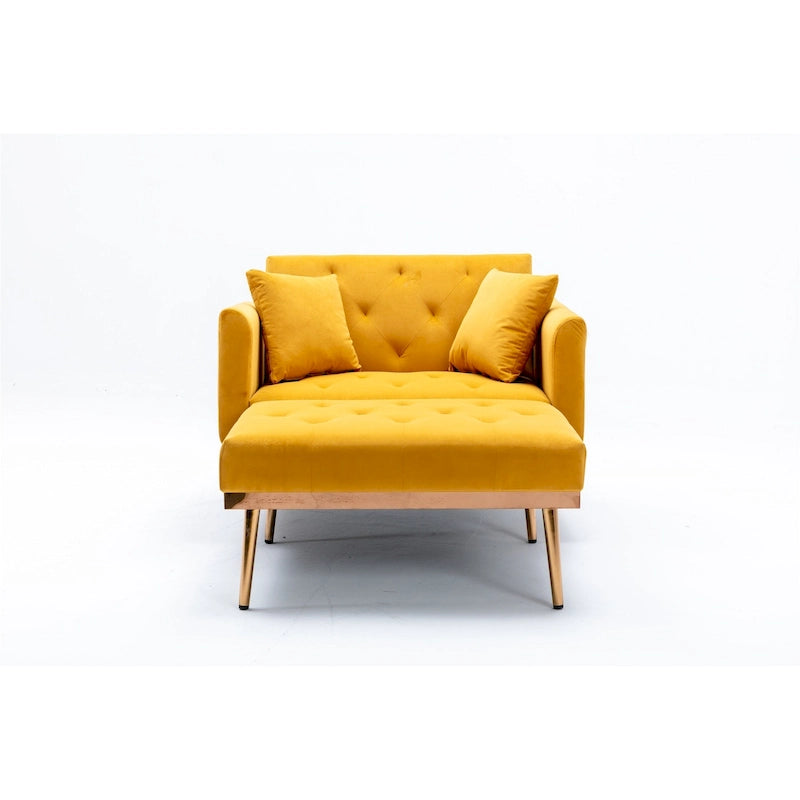 Fauteuil d’appoint méridienne capitonné en velours avec pieds en métal or rose