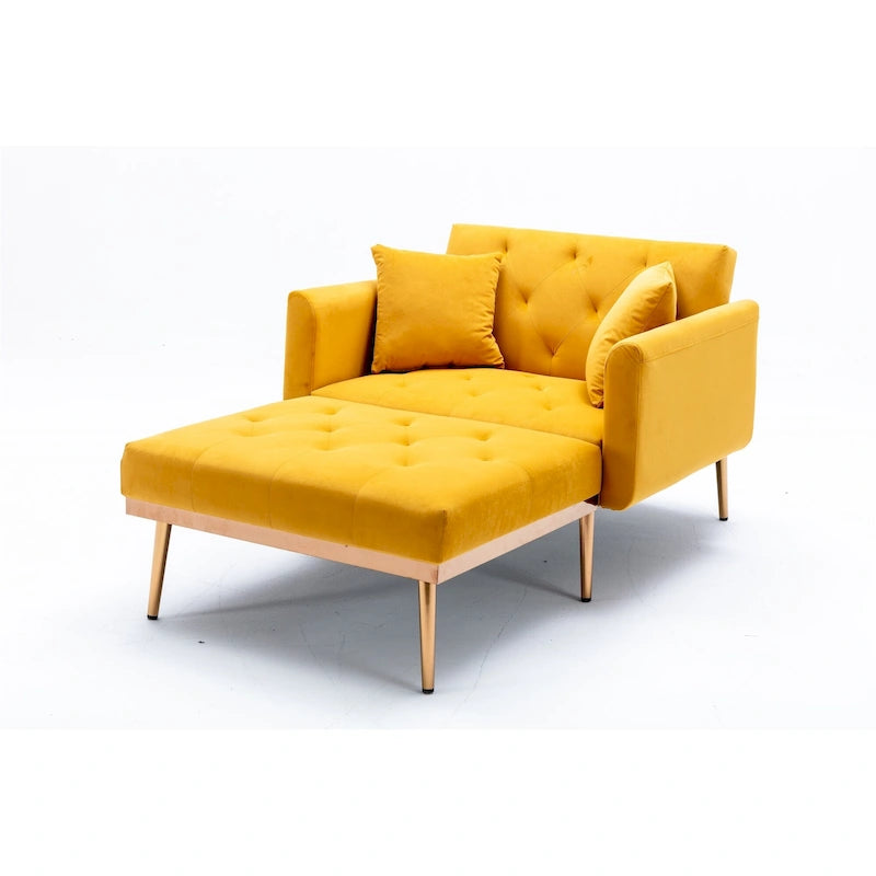 Fauteuil d’appoint méridienne capitonné en velours avec pieds en métal or rose