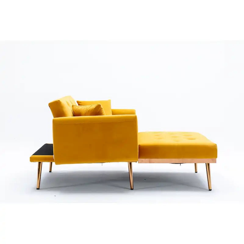 Fauteuil d’appoint méridienne capitonné en velours avec pieds en métal or rose