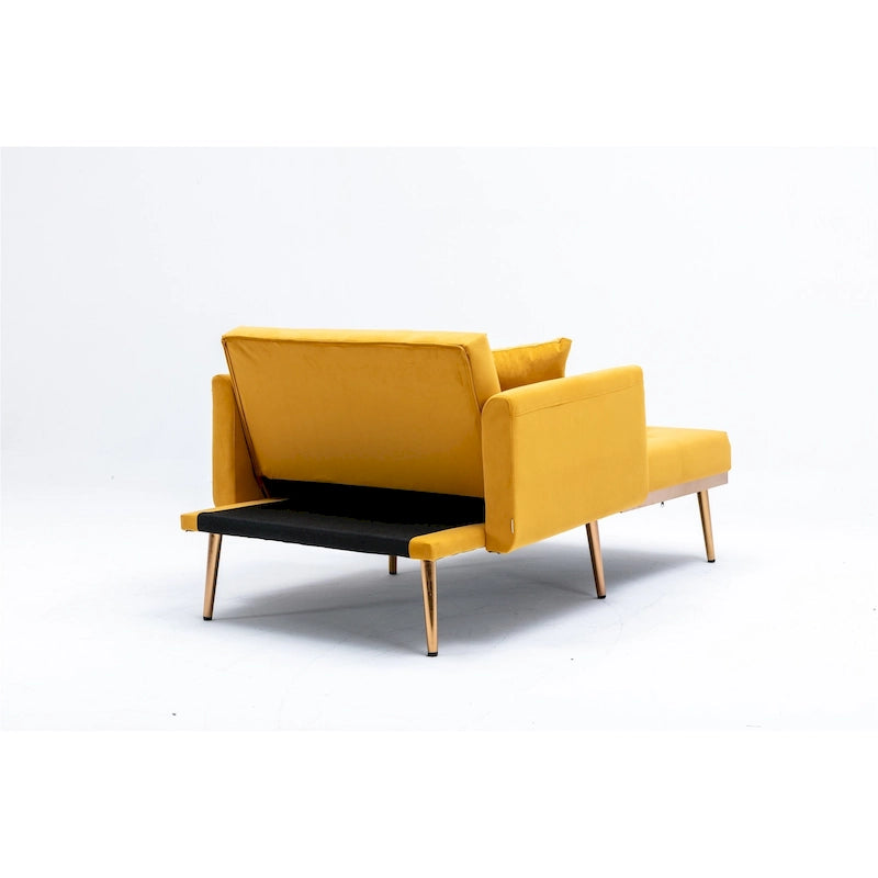 Fauteuil d’appoint méridienne capitonné en velours avec pieds en métal or rose