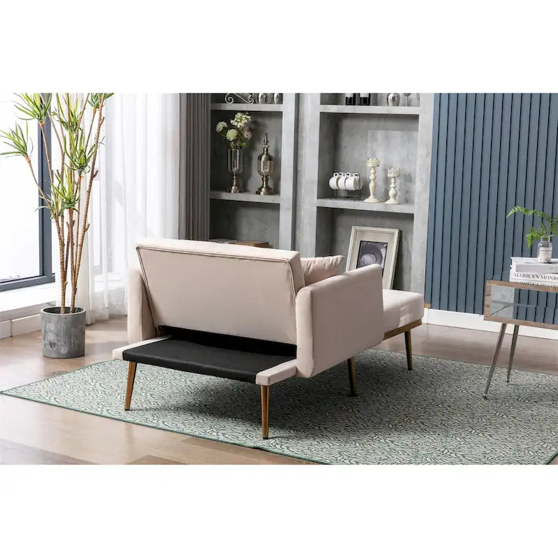 Fauteuil d’appoint méridienne capitonné en velours avec pieds en métal or rose