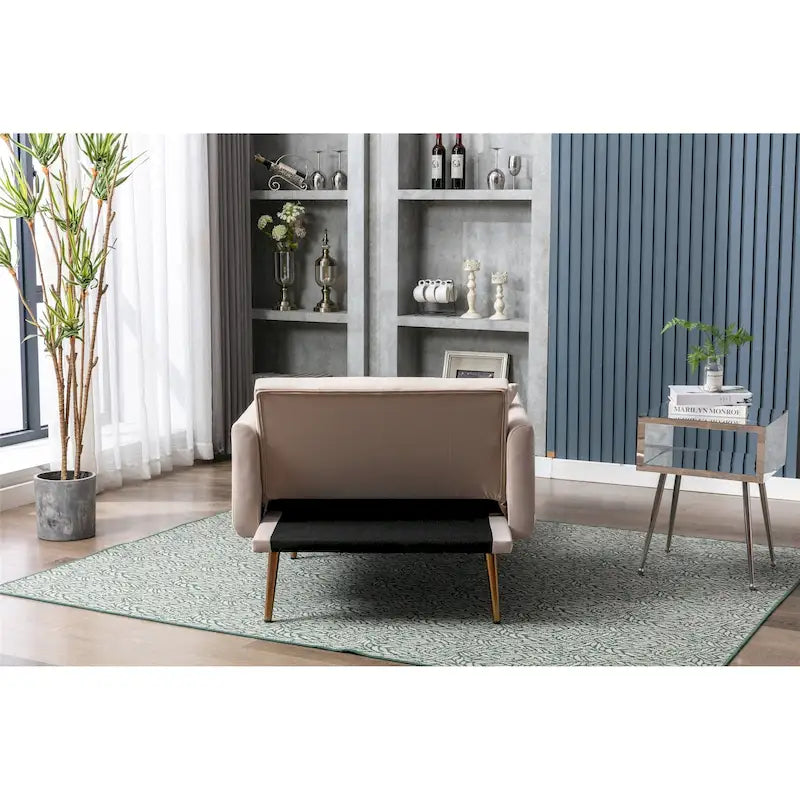 Fauteuil d’appoint méridienne capitonné en velours avec pieds en métal or rose