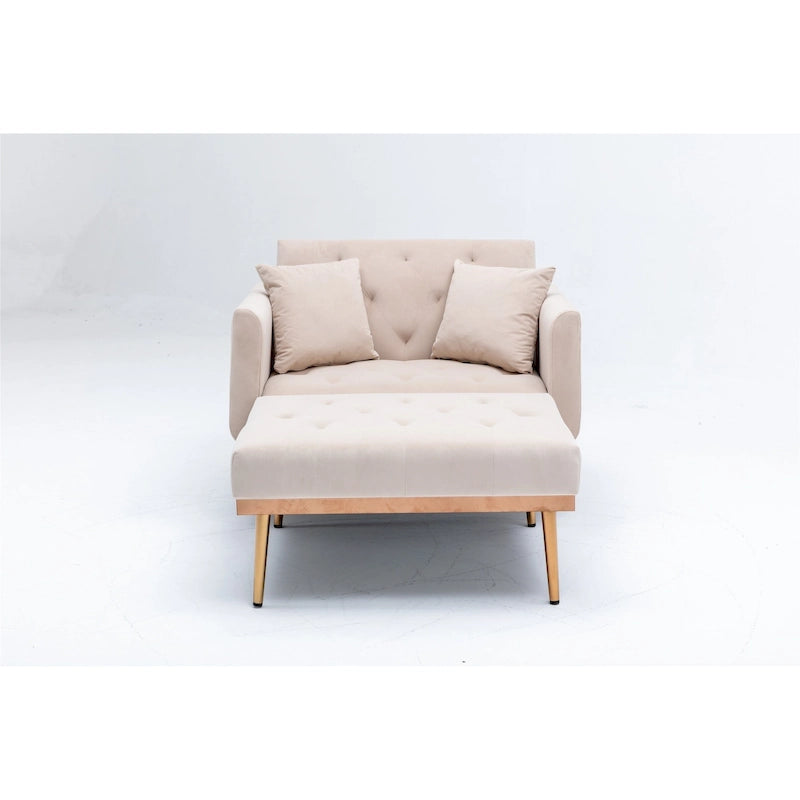 Fauteuil d’appoint méridienne capitonné en velours avec pieds en métal or rose