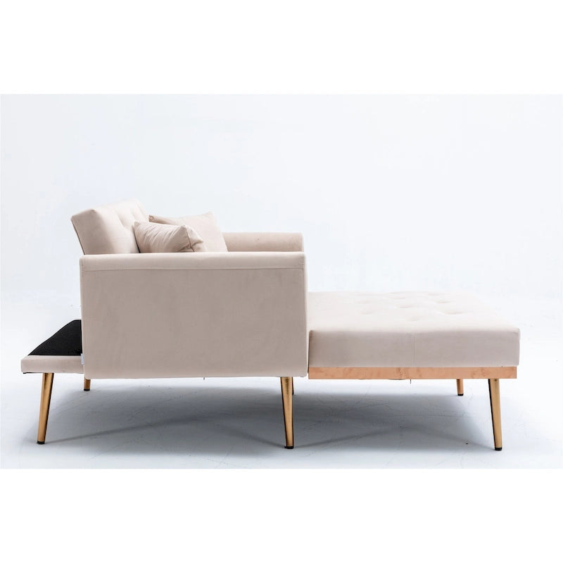 Fauteuil d’appoint méridienne capitonné en velours avec pieds en métal or rose