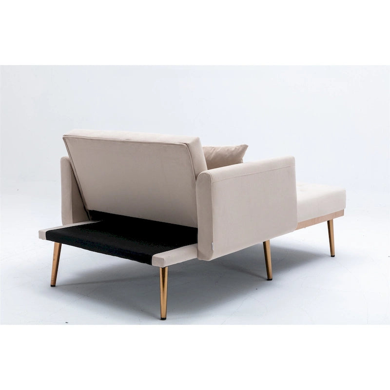 Fauteuil d’appoint méridienne capitonné en velours avec pieds en métal or rose
