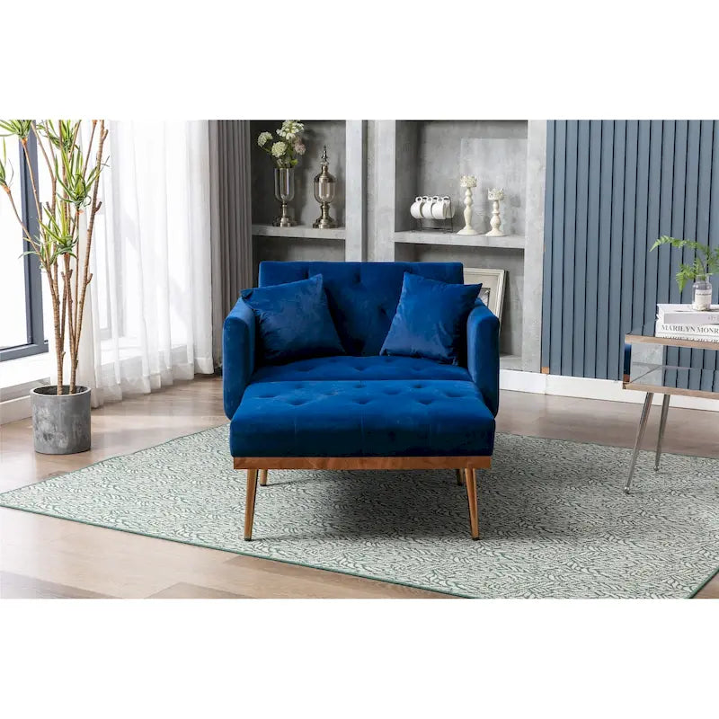 Fauteuil d’appoint méridienne capitonné en velours avec pieds en métal or rose