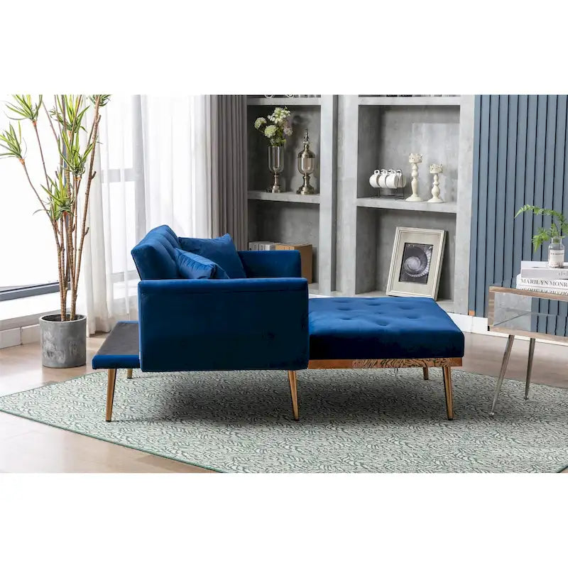 Fauteuil d’appoint méridienne capitonné en velours avec pieds en métal or rose