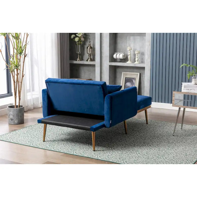 Fauteuil d’appoint méridienne capitonné en velours avec pieds en métal or rose
