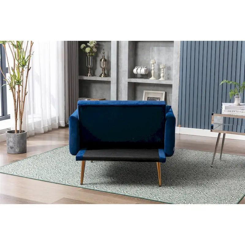 Fauteuil d’appoint méridienne capitonné en velours avec pieds en métal or rose
