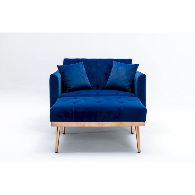 Fauteuil d’appoint méridienne capitonné en velours avec pieds en métal or rose