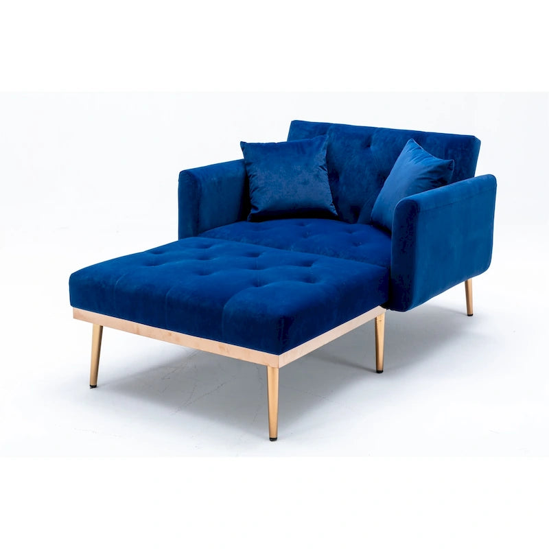 Fauteuil d’appoint méridienne capitonné en velours avec pieds en métal or rose
