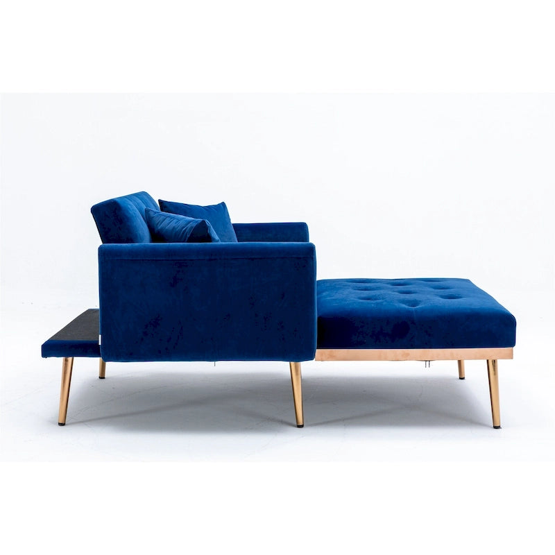 Fauteuil d’appoint méridienne capitonné en velours avec pieds en métal or rose