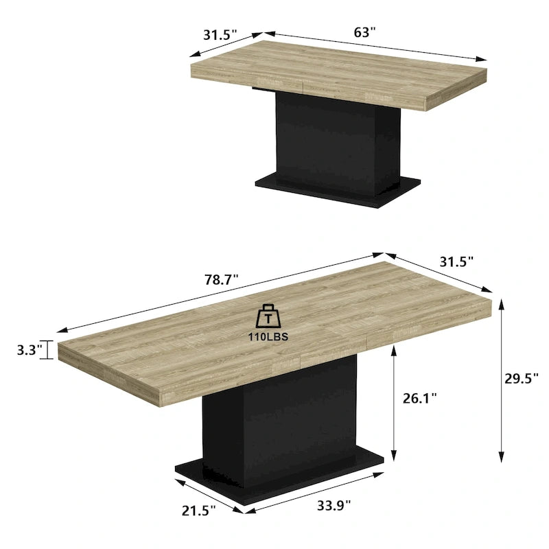 Table à manger en bois au grain rustique pour la maison et le bureau