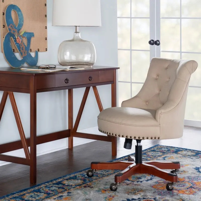 Adjustable Swivel High Back Task Chair with Tufted Fabric Upholstery