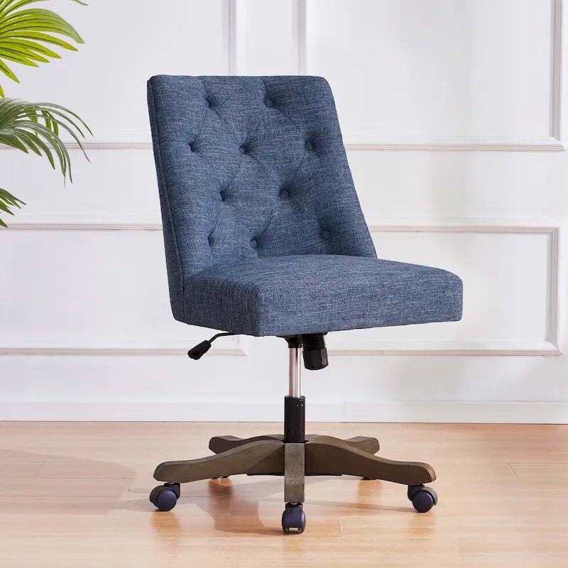 Linen Fabric Upholstered Swivel Office Chair with Wheels and Adjustable Height
