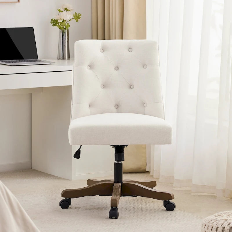 Silla de oficina giratoria tapizada en tela de lino, con ruedas y altura ajustable