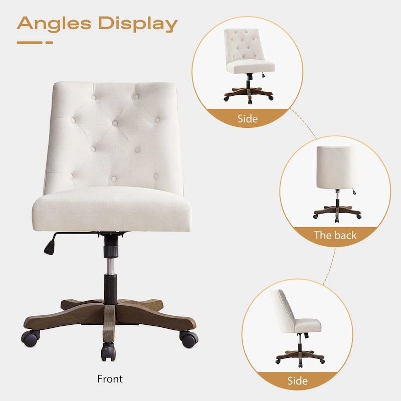 Silla de oficina giratoria tapizada en tela de lino, con ruedas y altura ajustable