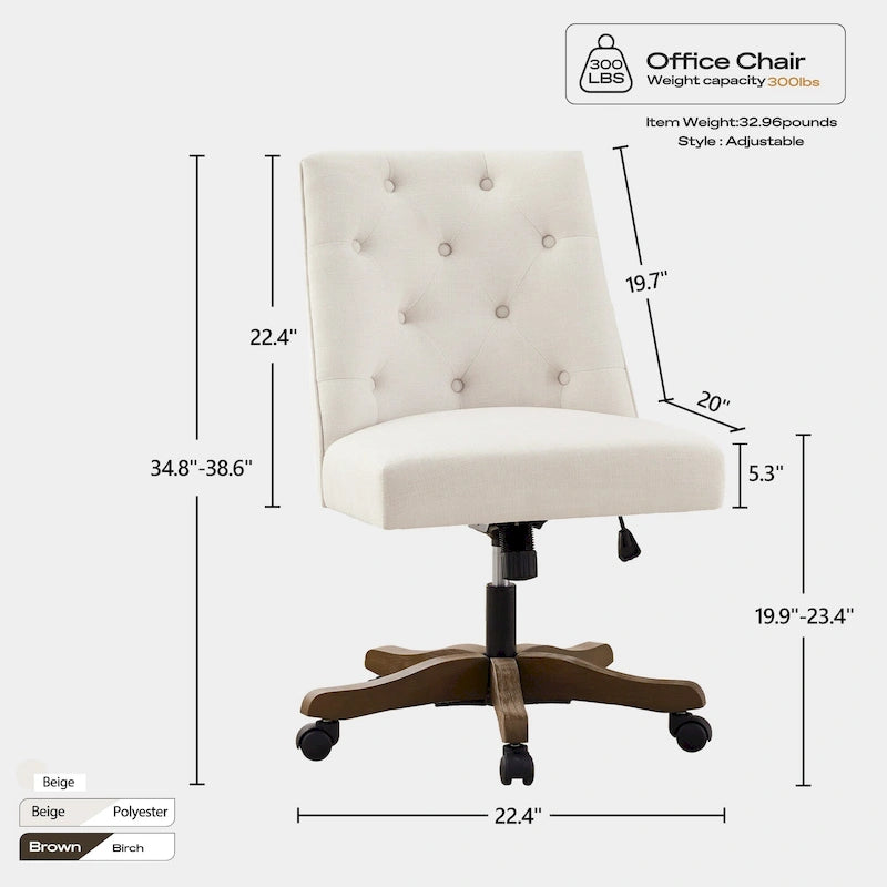 Silla de oficina giratoria tapizada en tela de lino, con ruedas y altura ajustable