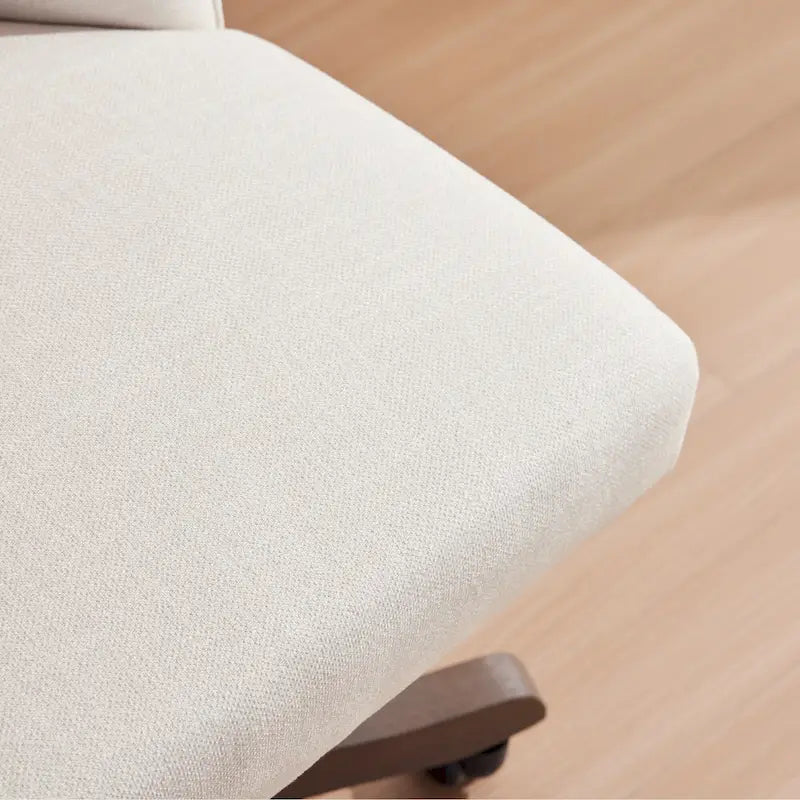 Silla de oficina giratoria tapizada en tela de lino, con ruedas y altura ajustable