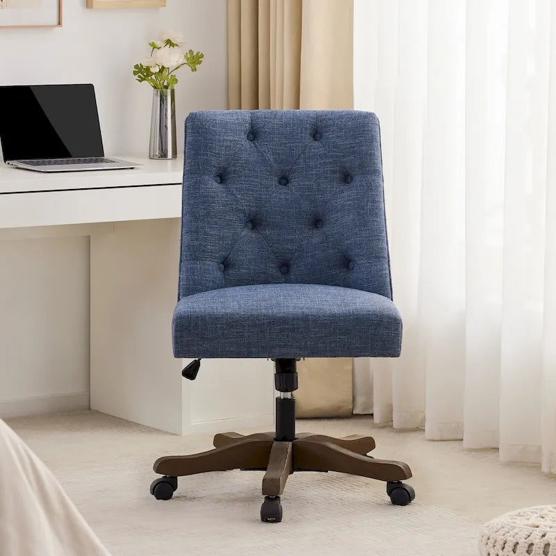 Silla de oficina giratoria tapizada en tela de lino, con ruedas y altura ajustable