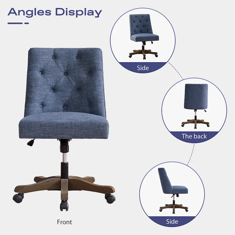 Silla de oficina giratoria tapizada en tela de lino, con ruedas y altura ajustable