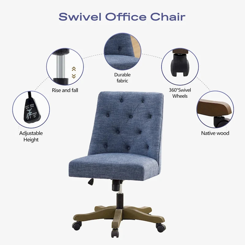Silla de oficina giratoria tapizada en tela de lino, con ruedas y altura ajustable