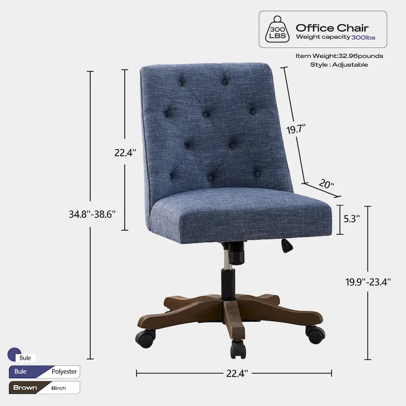 Silla de oficina giratoria tapizada en tela de lino, con ruedas y altura ajustable