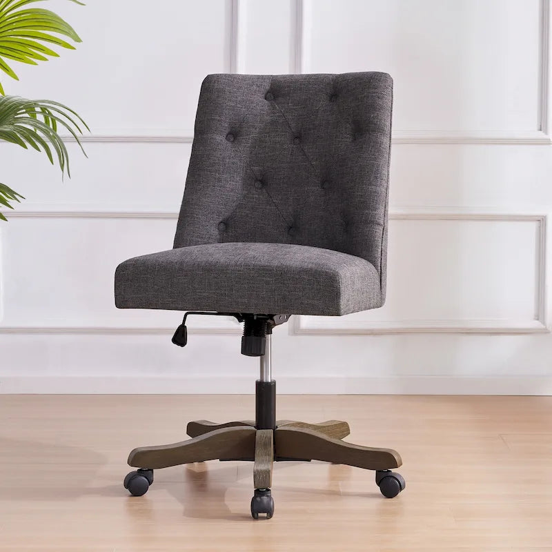 Silla de oficina giratoria tapizada en tela de lino, con ruedas y altura ajustable