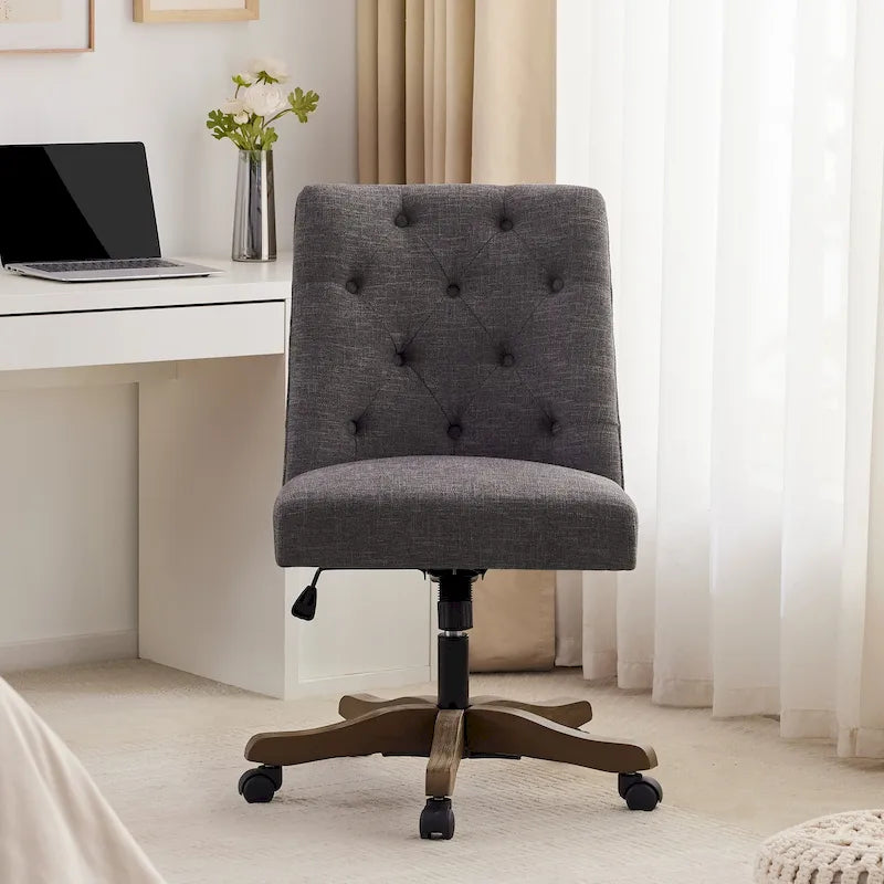 Silla de oficina giratoria tapizada en tela de lino, con ruedas y altura ajustable