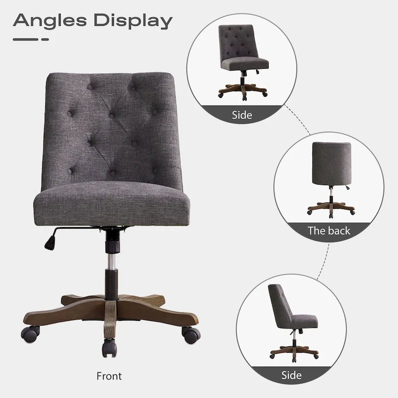 Silla de oficina giratoria tapizada en tela de lino, con ruedas y altura ajustable