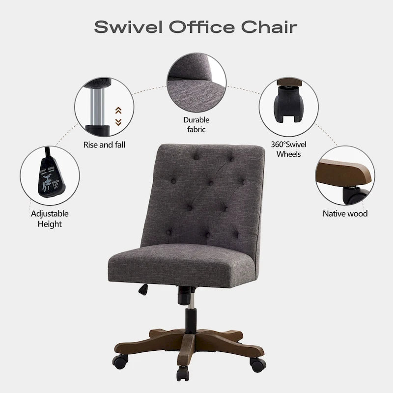 Silla de oficina giratoria tapizada en tela de lino, con ruedas y altura ajustable