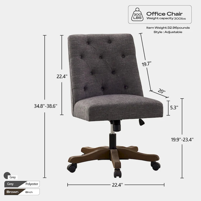 Silla de oficina giratoria tapizada en tela de lino, con ruedas y altura ajustable