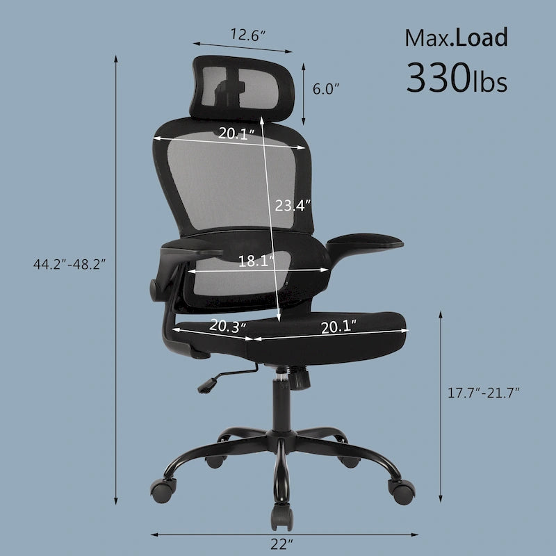 Silla de oficina ergonómica de respaldo alto con malla, soporte lumbar y reposabrazos